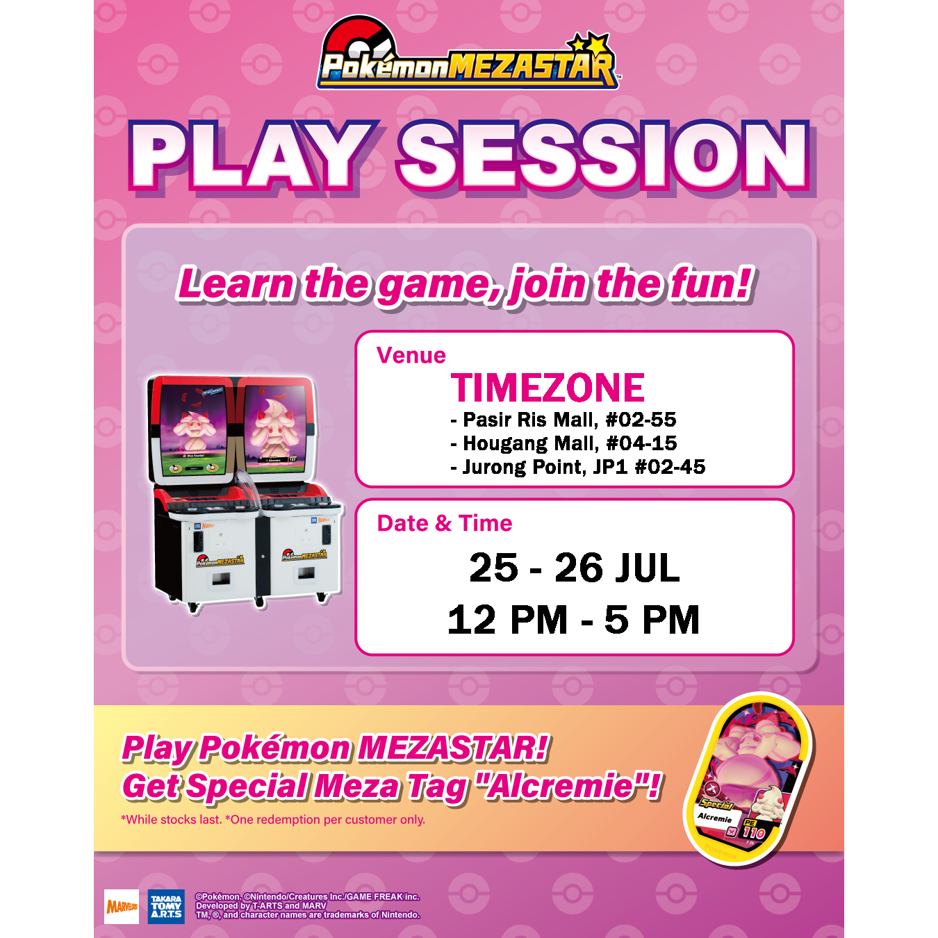 Join the Play Session and receive a Special Meza Tag "Alcremie"!